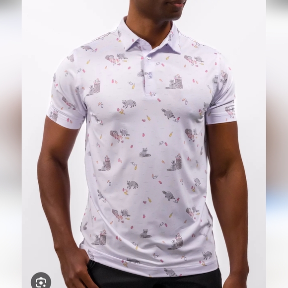 Waggle Men's Raccoon Trash Bandit Novelty Print Performance Golf Polo 2XL Travel - Picture 2 of 7